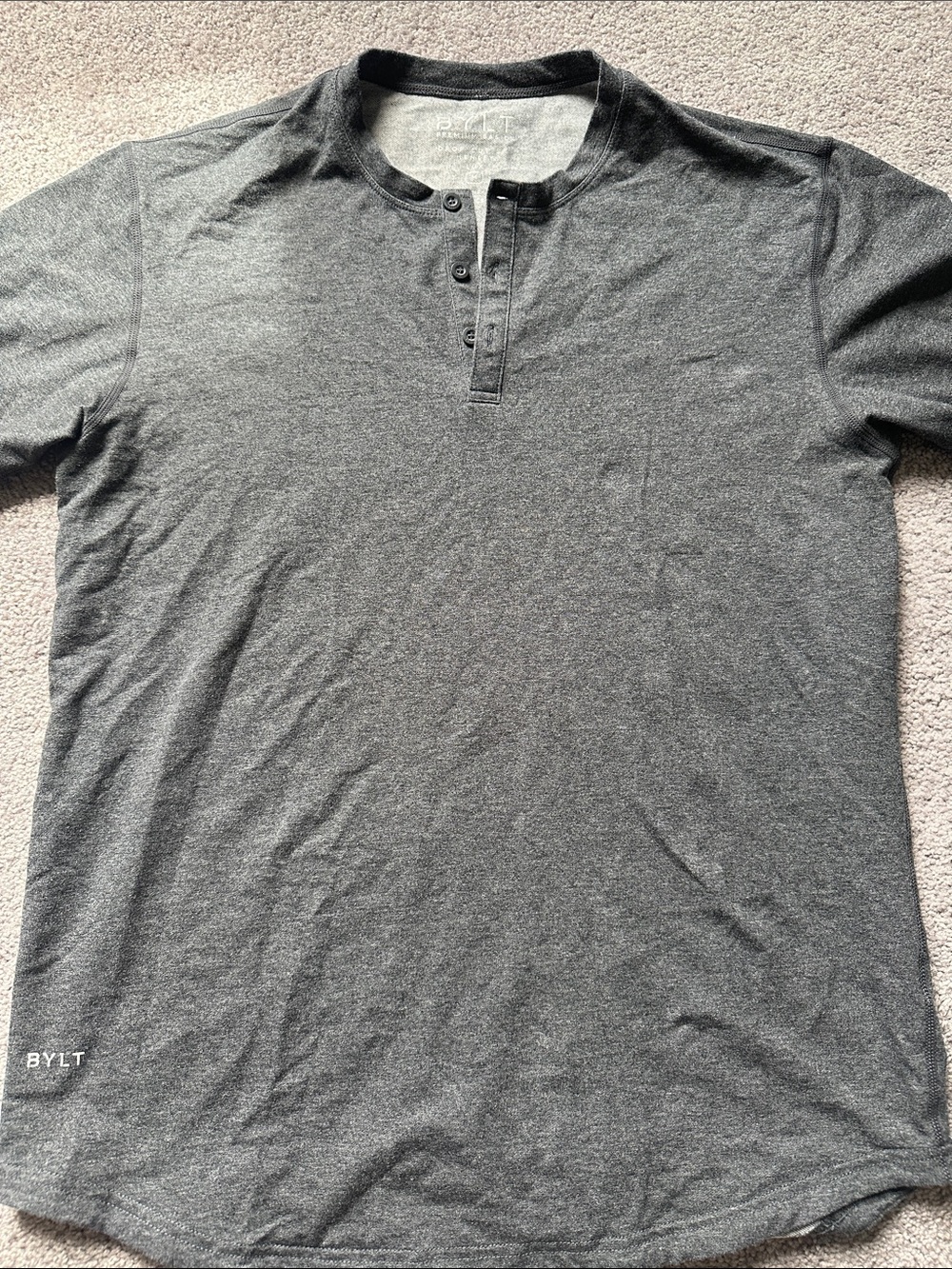 Men’s Henley Drop-Cut: BYLT Signature. Large Grey